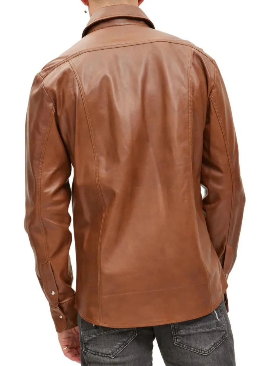 Mens Brown Leather Shirt