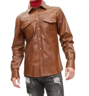 Mens Brown Leather Shirt