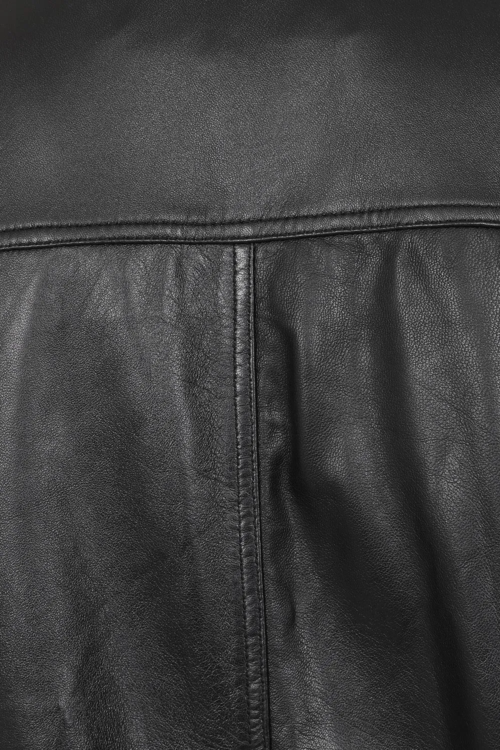 Men's Classic Black Genuine Leather Bomber Jacket - BOBBY