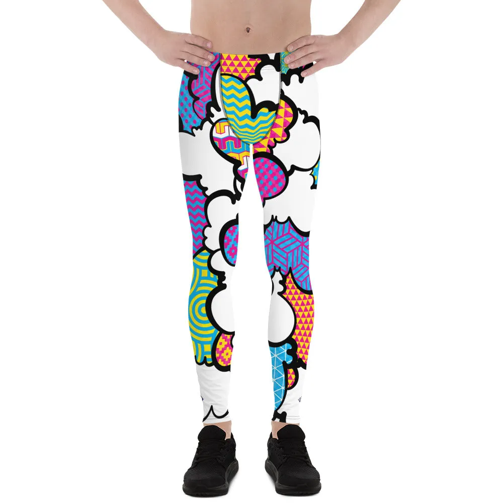 Men's CMYK Graffiti Clouds Pattern Athletic Leggings for Running, Gym, Jiu-Jitsu and MMA