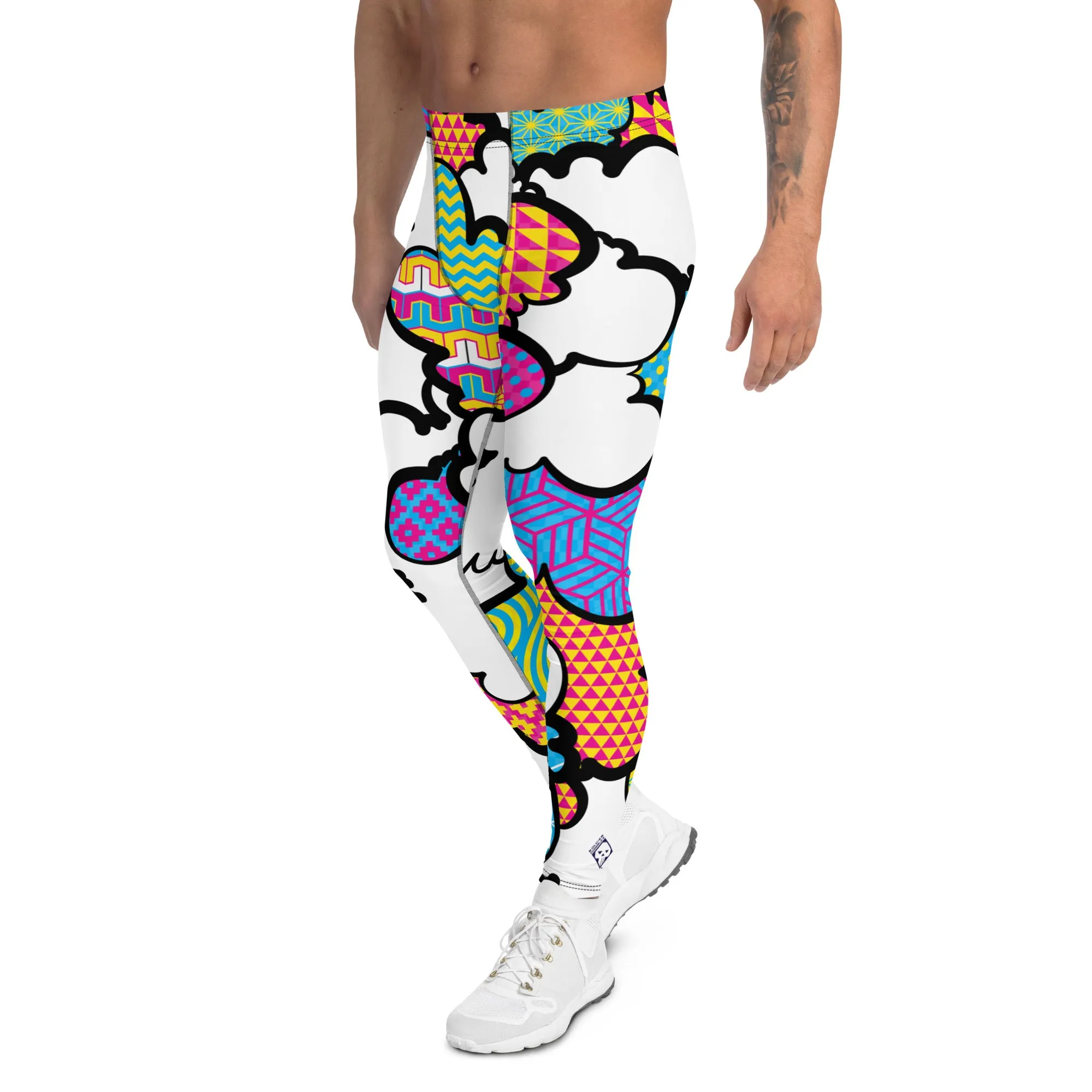 Men's CMYK Graffiti Clouds Pattern Athletic Leggings for Running, Gym, Jiu-Jitsu and MMA