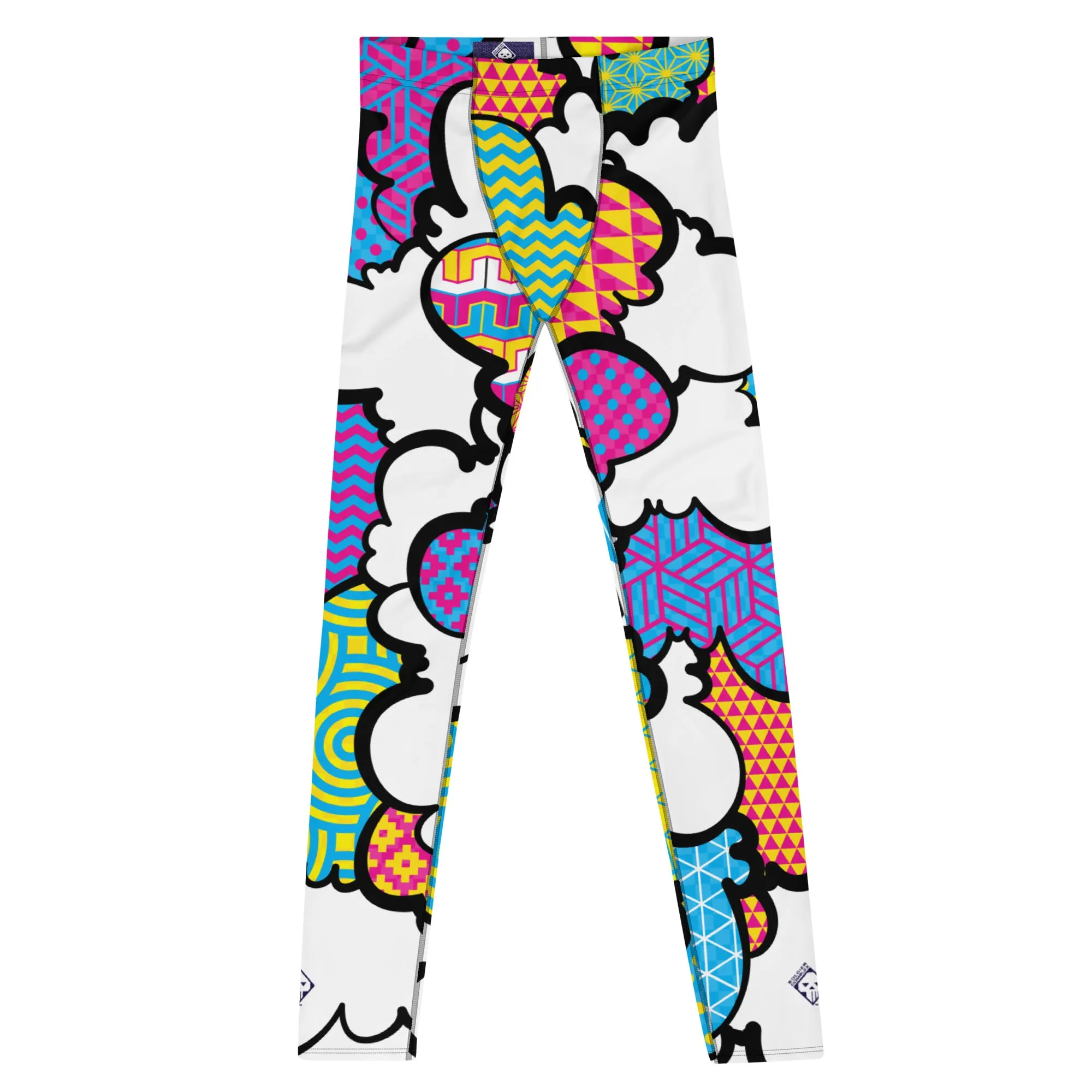 Men's CMYK Graffiti Clouds Pattern Athletic Leggings for Running, Gym, Jiu-Jitsu and MMA