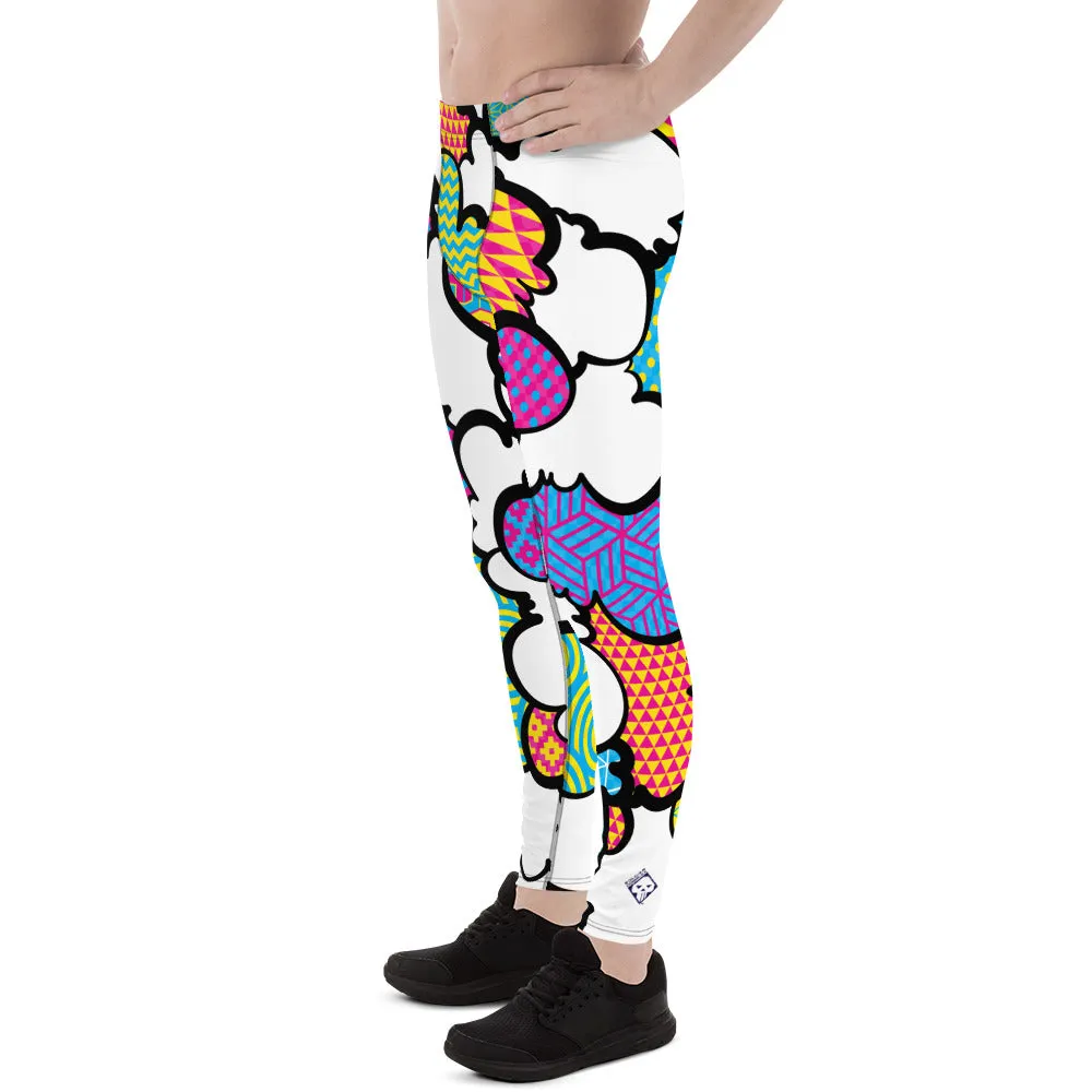 Men's CMYK Graffiti Clouds Pattern Athletic Leggings for Running, Gym, Jiu-Jitsu and MMA