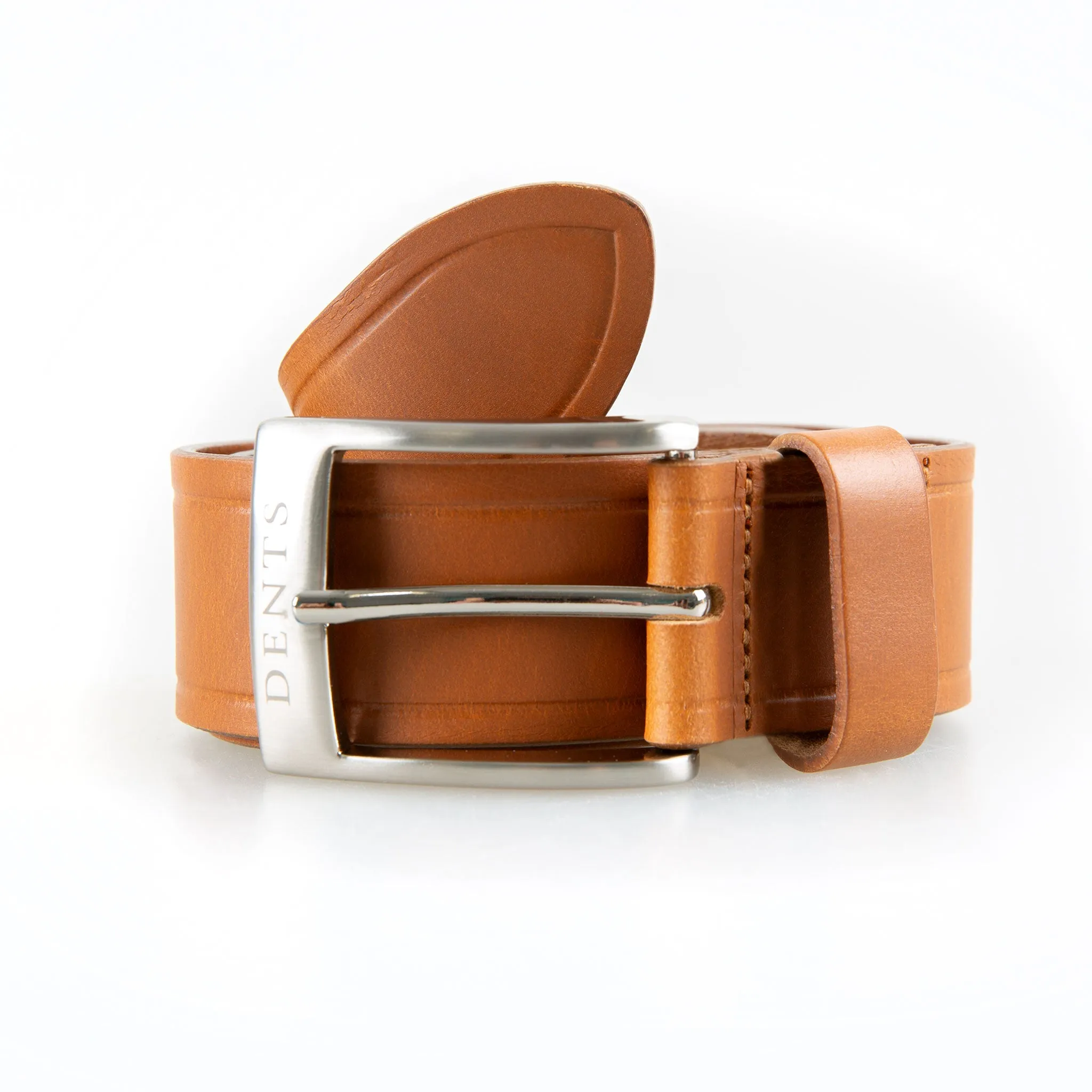 Men’s Heritage Full-Grain Leather Belt with Satin Nickel Buckle and Embossed Edge