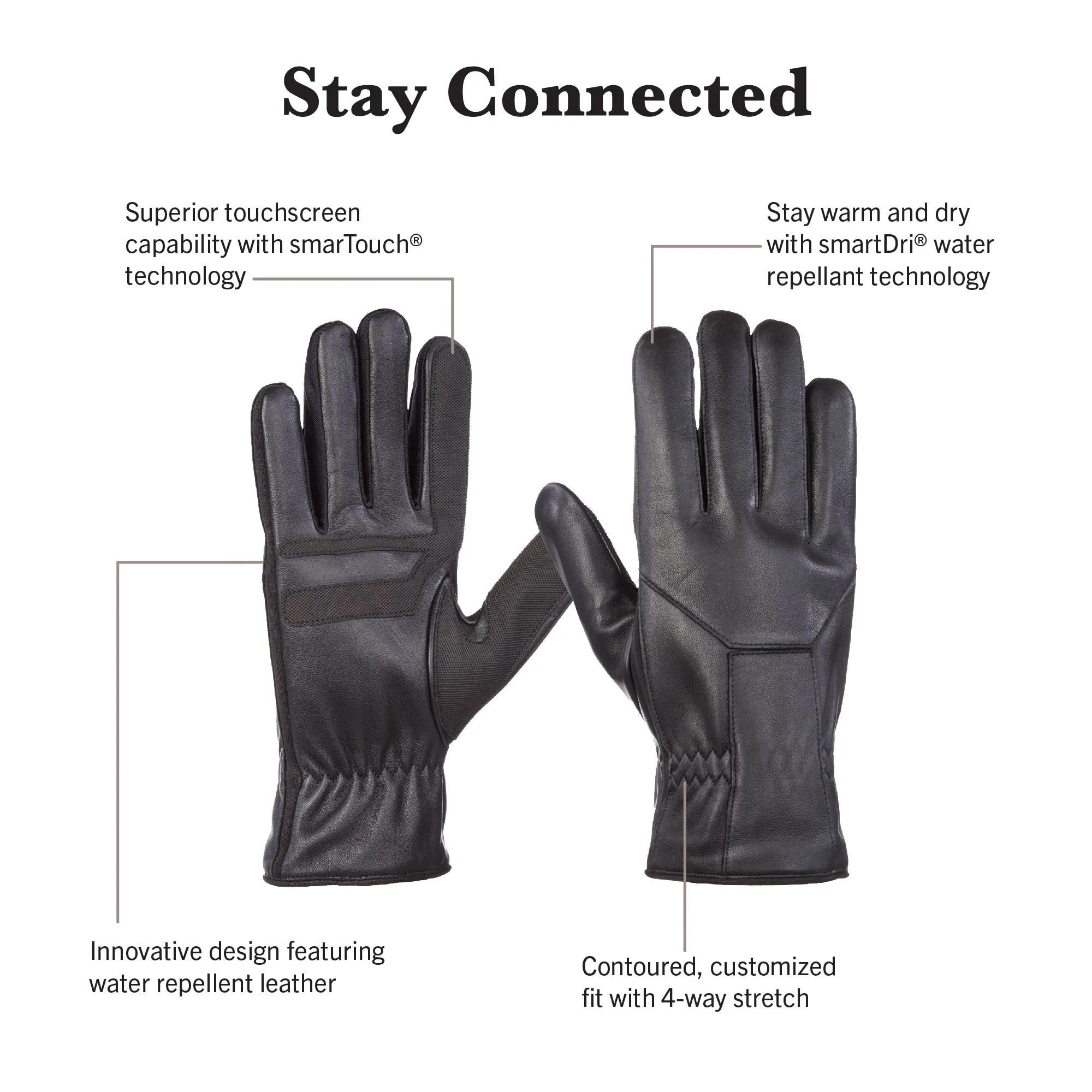 Men's Leather Water Repellent Touchscreen Glove