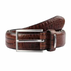 Men's Lined Crocodile-Print Leather Belt with Satin Nickel Buckle