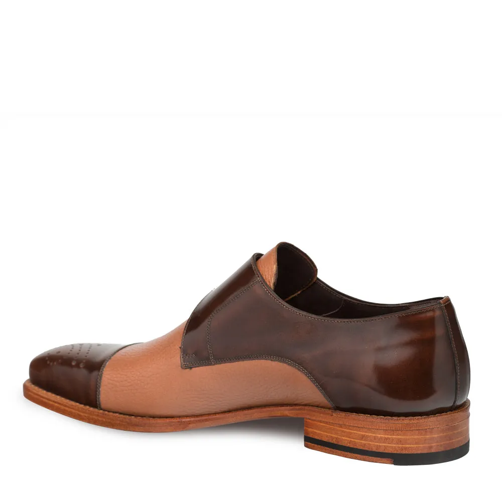 Mezlan Phoenix Blue Calfskin & Deerskin Monk Strap Loafer - Camel