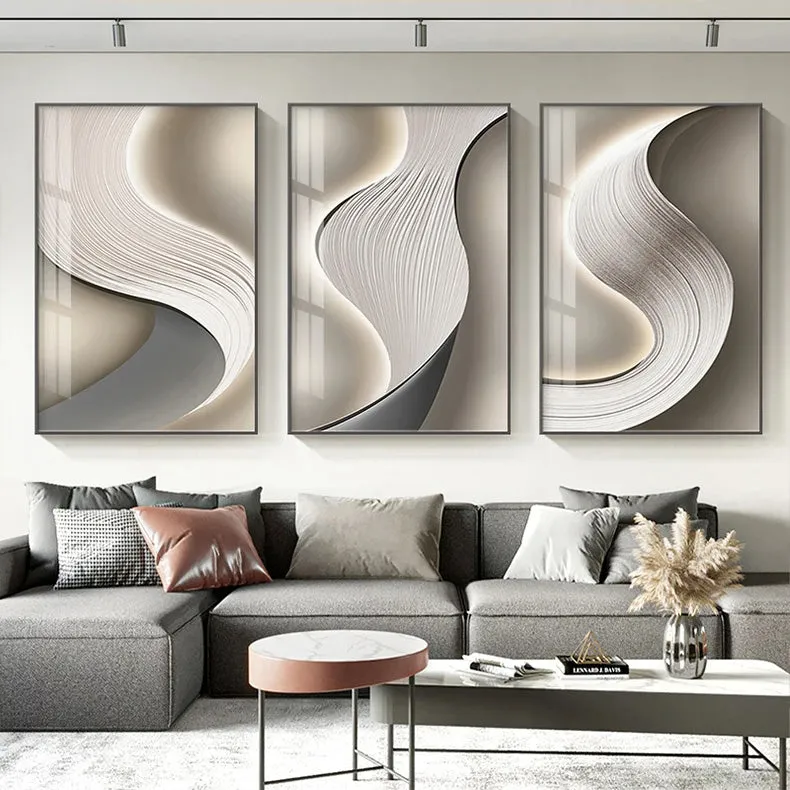 Modern Aesthetics Flowing Lines Abstract Wall Art 3d Effect Fine Art Canvas Prints Pictures For Modern Apartment Living Room Decor