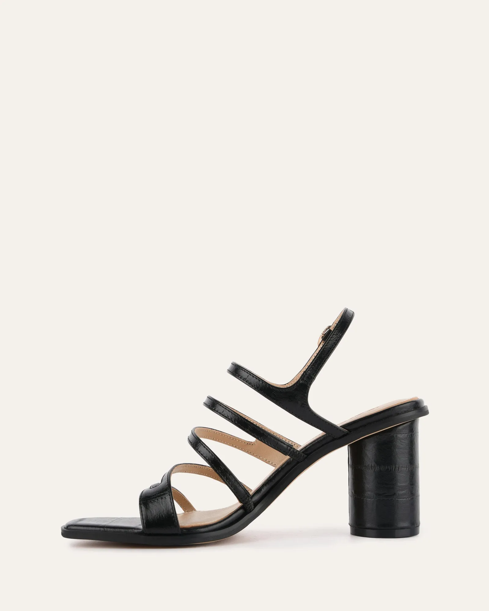 NOBU HIGH HEEL SANDALS BLACK SHINY LIZARD