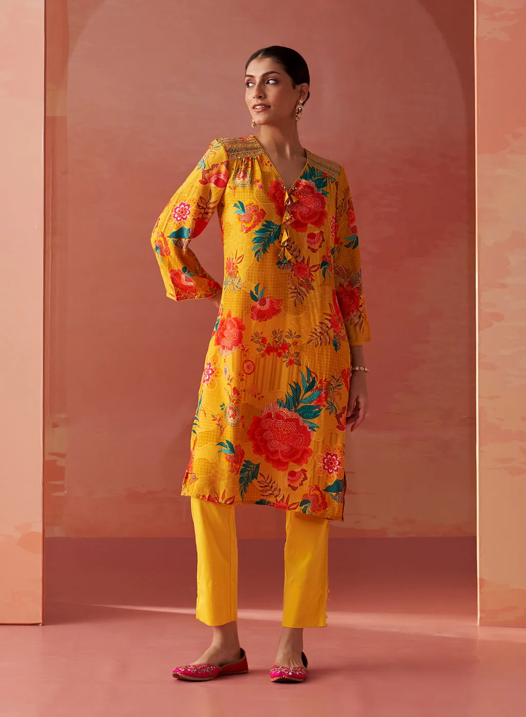 Noorani Mustard Printed Kurta