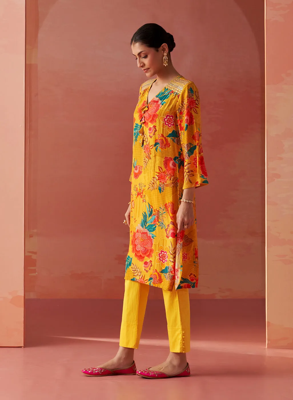 Noorani Mustard Printed Kurta