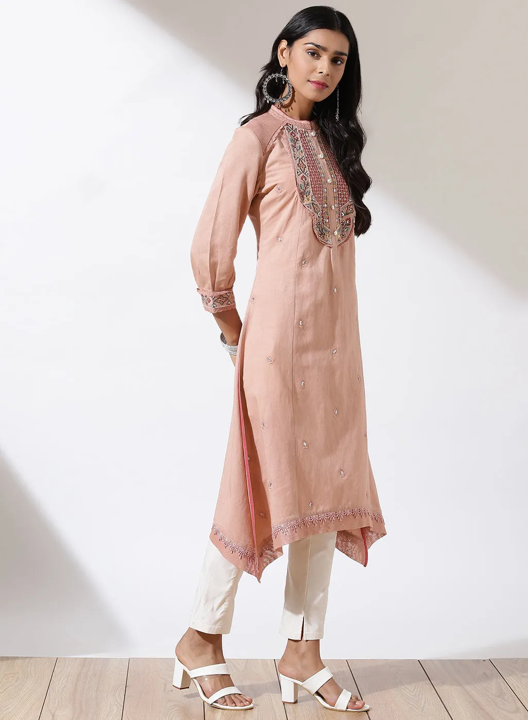 Peach Alora Collection Kurta With Delicate Embroidery