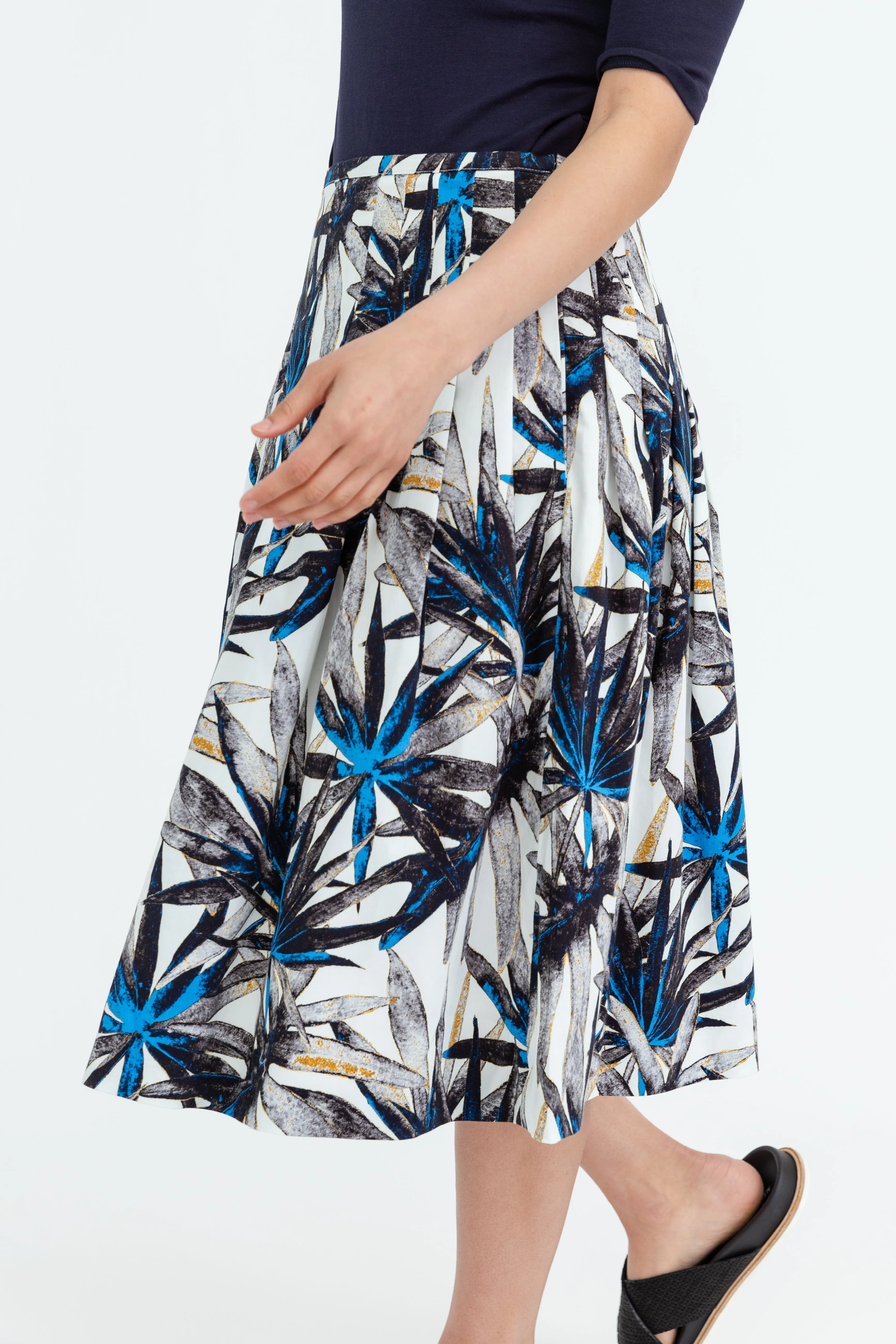 PLEATED SKIRT IN COTTON STRETCH ITALIAN FRONDS