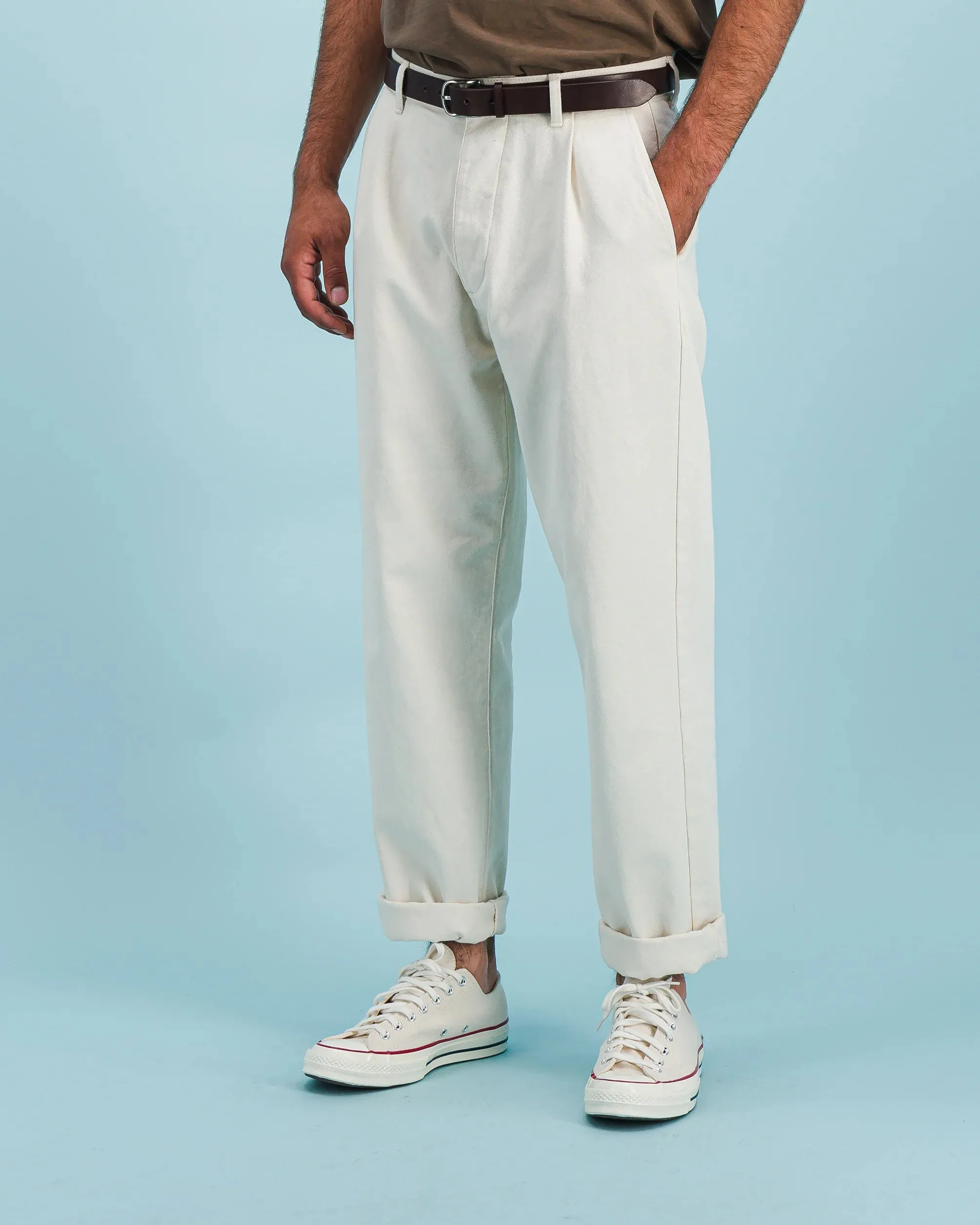 Pleats Twill Pants - Ecru