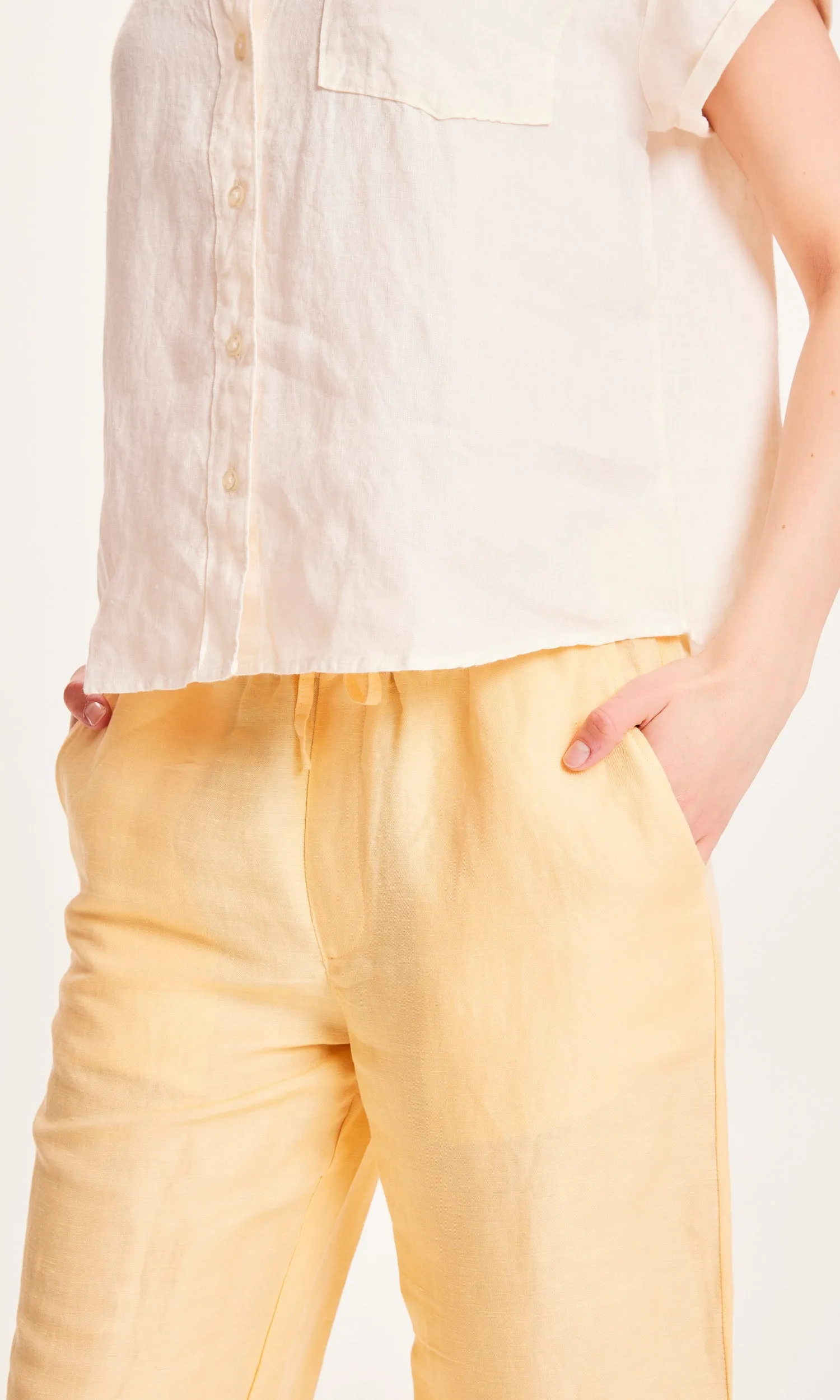 POSEY Linen Mix Elastic Waist Pants - Impala