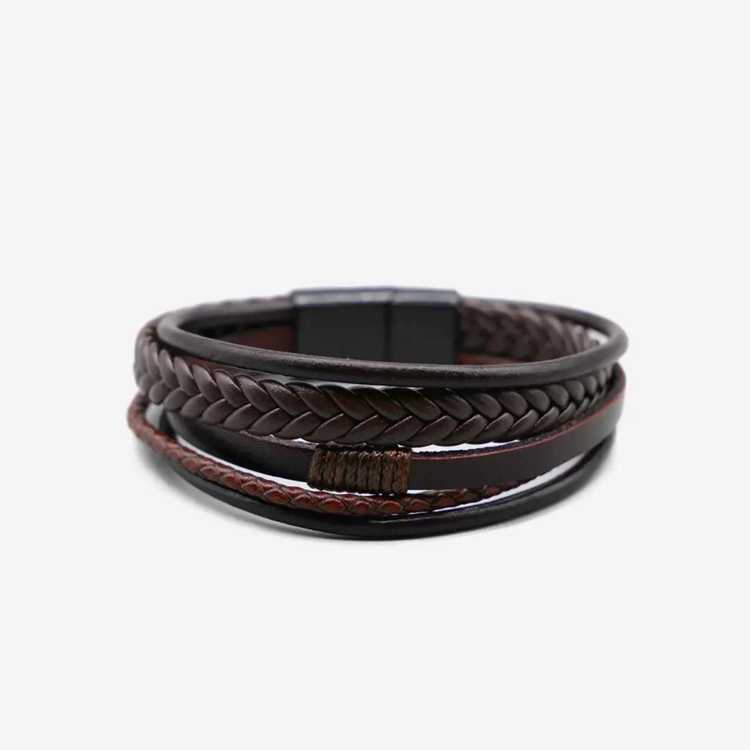 Premium Leather 5-Strap Pasadena Men's Wrap Bracelet