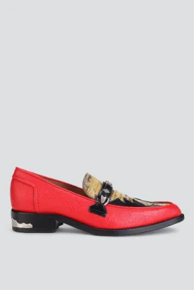 Red Mix Leather Loafers