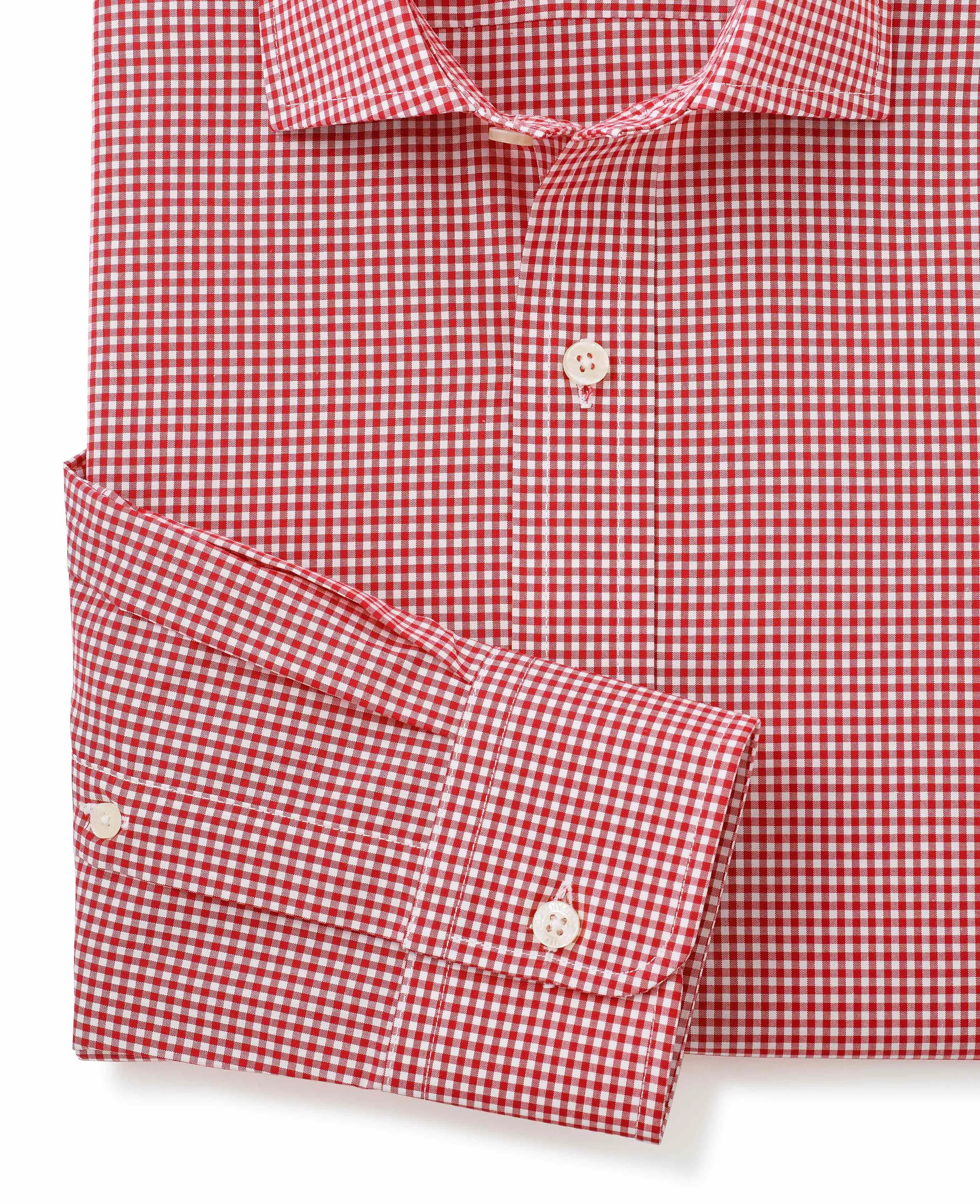 Red White Gingham Slim Fit Shirt - Single Cuff