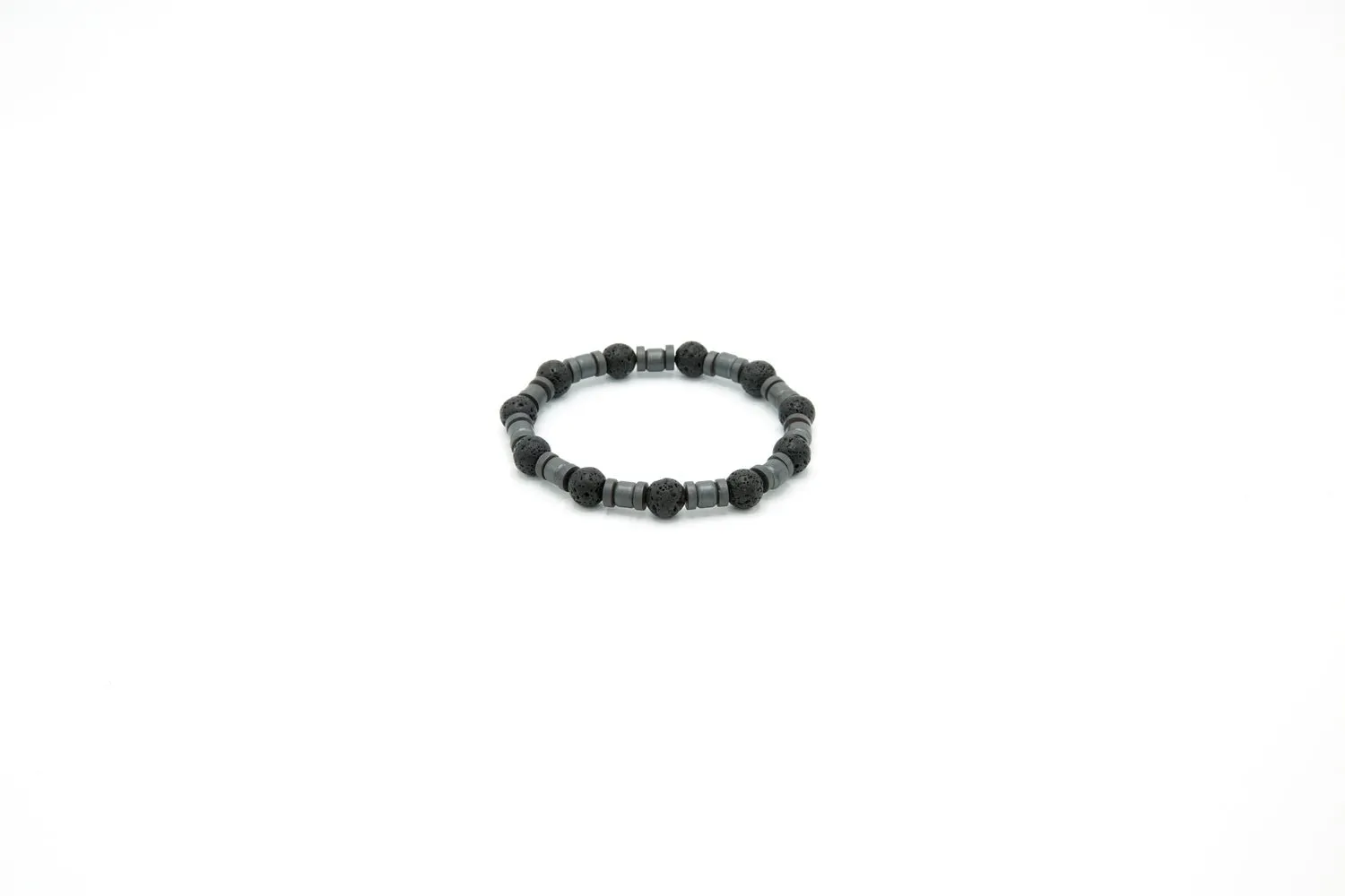 Set of 3 Bracelets with Gemstone Hematite Beaded Bracelet, Lava Stone Bracelet, Leather Bracelet