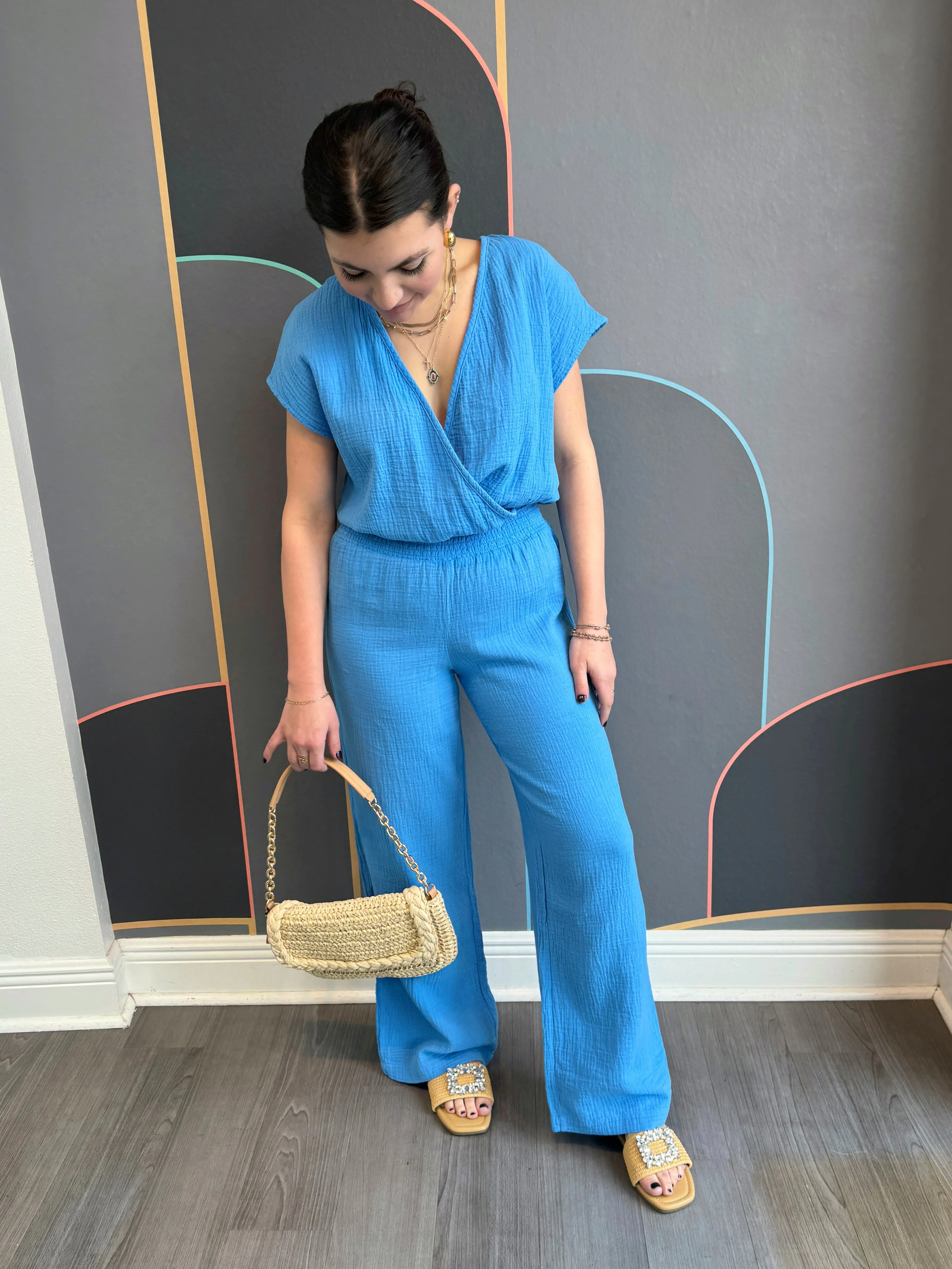 Smocked Waist Wide Leg Pant