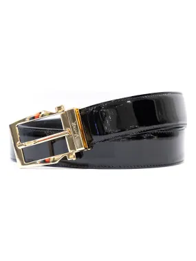 Vantier Luxury Patent Leather Belt Classic Gold Buckle A16