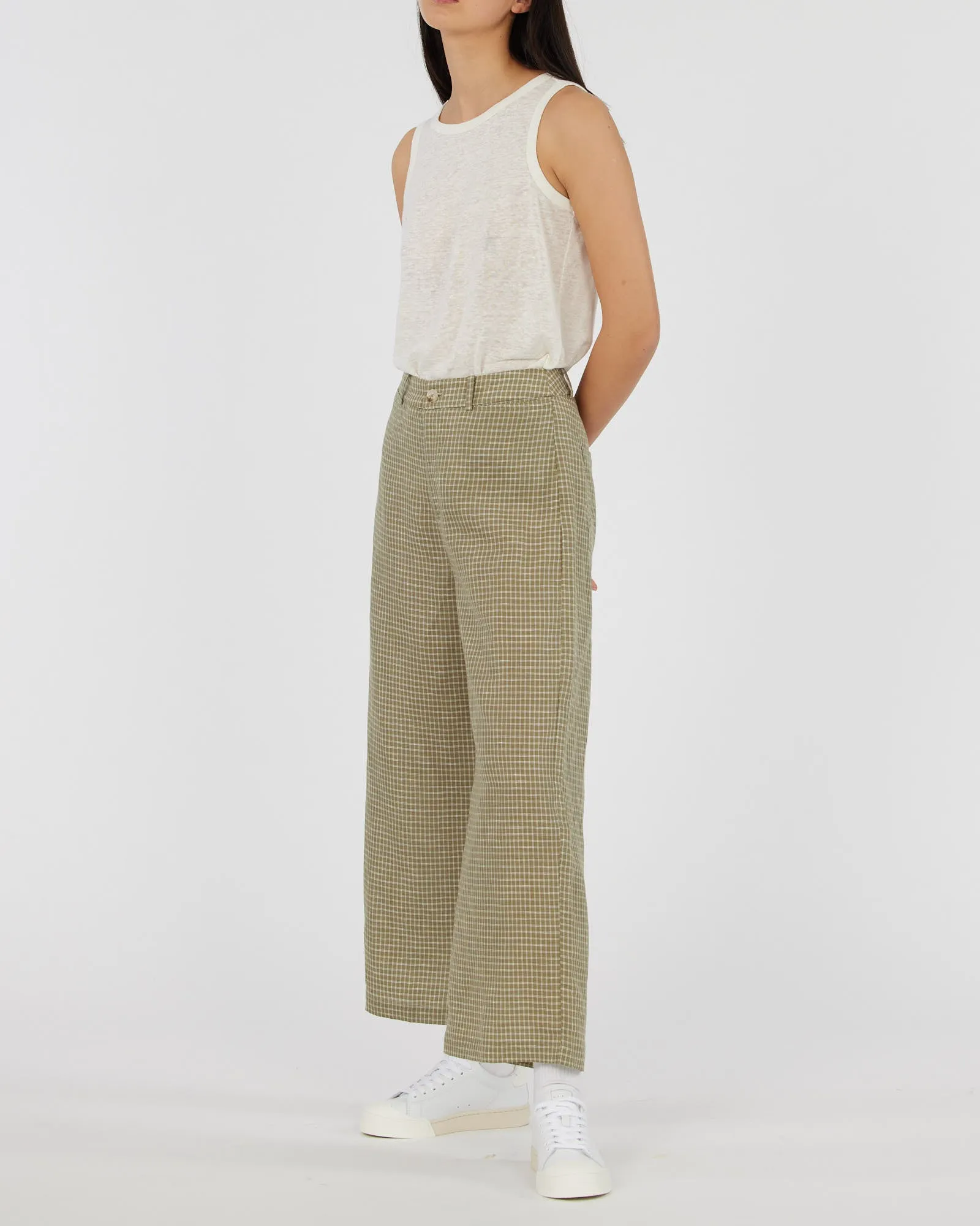 Virtuous Check Cropped Pant - Olive