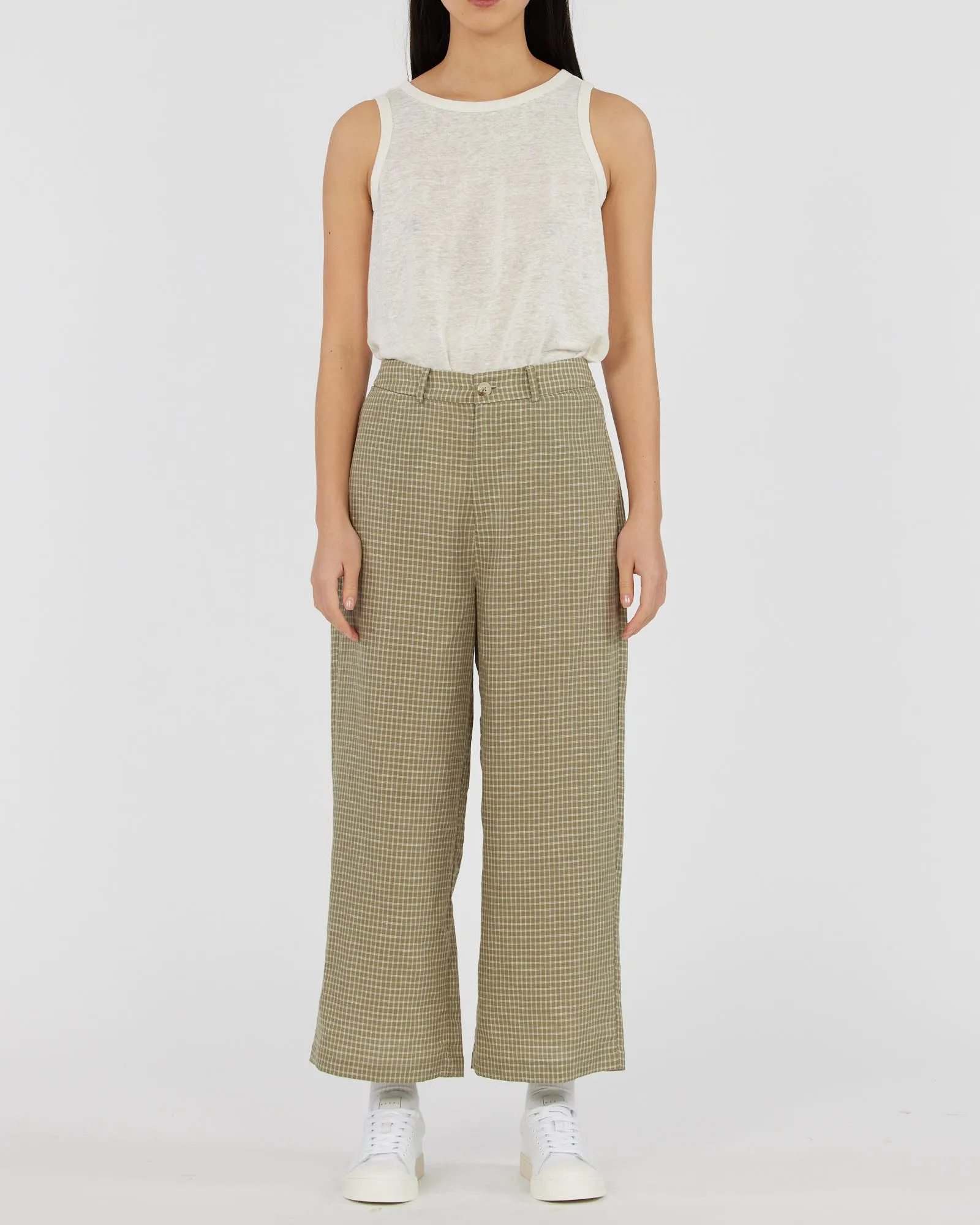 Virtuous Check Cropped Pant - Olive