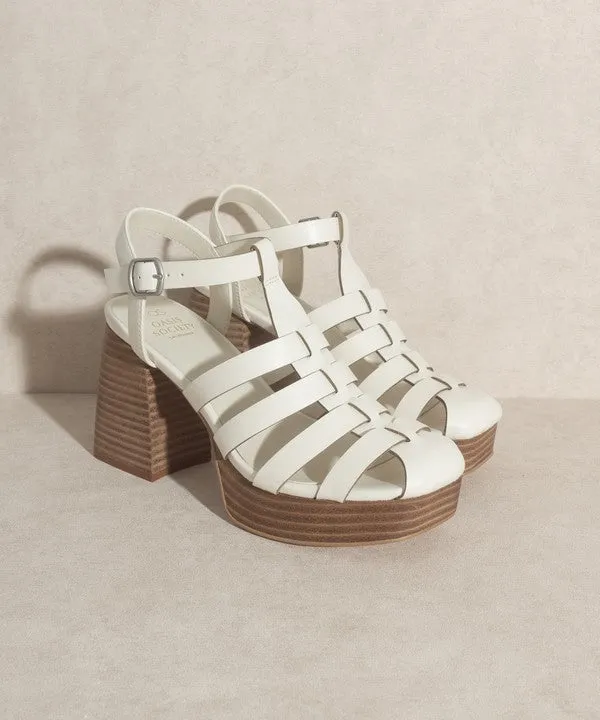 White Open Cut, Platform Chunk Heel With Ankle Strap